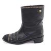 Great CHANEL short boots black leather Women 38 G37826 Used