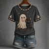 Women's Casual Halloween Print Short Sleeve T-Shirt Top for Everyday Outfits