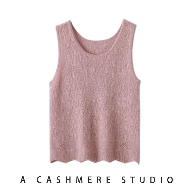 Women's 100% Cashmere U-neck Sleeveless Pullover Top