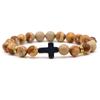 Braccialetto con ciondolo in pietra naturale con croce nera lava opaca perline bracciali fatti a mano uomo donna preghiera fitness catena coppia gioielli regalo