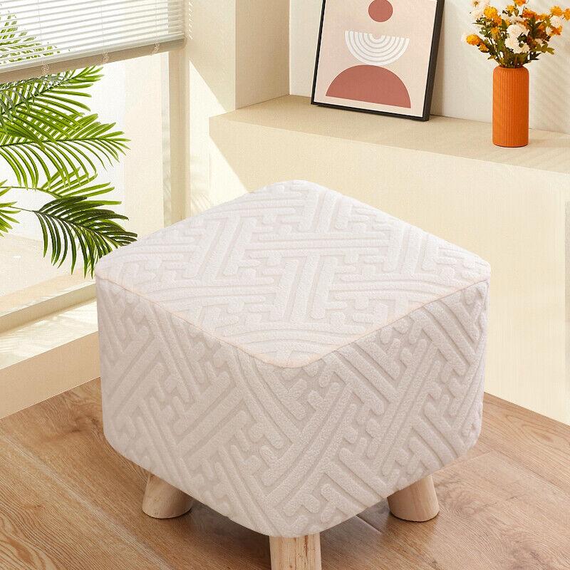 1pc Small Footstool Cover Round Square Stretch Jacquard Ottoman Slipcover Dustproof Seat Cover Living Room ChairCover Home Decor