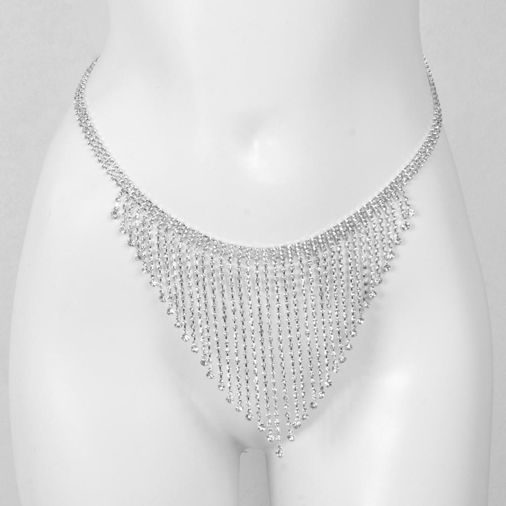 Lanț de corp cu ciucuri complet cu diamante pentru femei Lanț tanga cu strasuri Stil european Accesoriu de corp pentru club de noapte Plajă