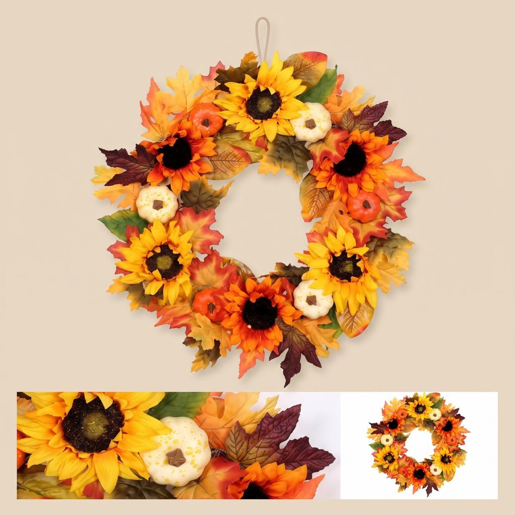 Fall Maple Leaf Wreath with Berries for Thanksgiving Halloween Christmas Rustic Home Decor