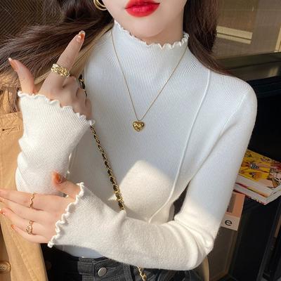Solid Long Sleeve Pullovers Women Edible Fungus Half High Collar Sweater Autumn Winter Bottoming Knitwears Tops Clothes 29138