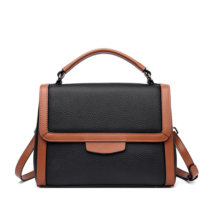 

Leather women s bags contrasting color handbags, spring new trendy fashion first-layer cowhide shoulder messenger bags чёрный