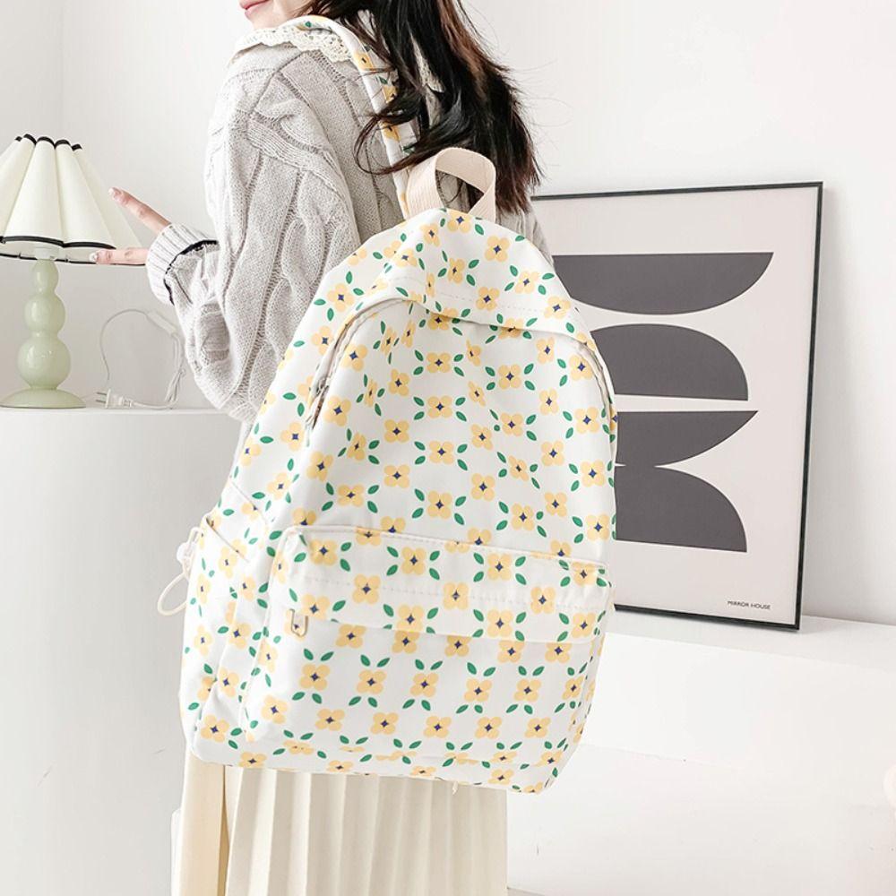Nylon Floral School Bag Aesthetic Shoulder Bag Large Capacity Students Backpack Travel