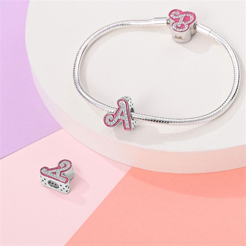 New In Copper Color Zircon Collection Pink 26 Letters Bead Charms Compatible With Pand 3mm Bracelets Do It Yourself Charm Pendant Woman Jewellery
