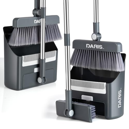 DARISHM Freestanding Broom and Dustpan Set, Easy To Store, Perfect for Indoor and Outdoor Cleaning, Balcony, and Entryway
