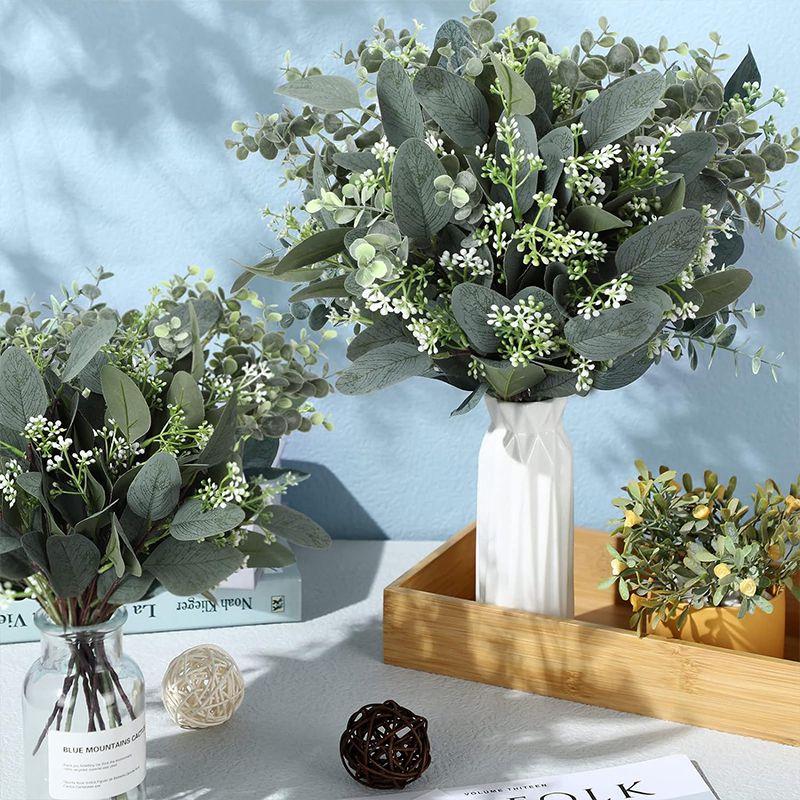 10/15pcs Artificial Flowers Mixed Artificial Oval Eucalyptus Leaves Vase Floral Wreath Bouquets Wedding Greenery Decoration