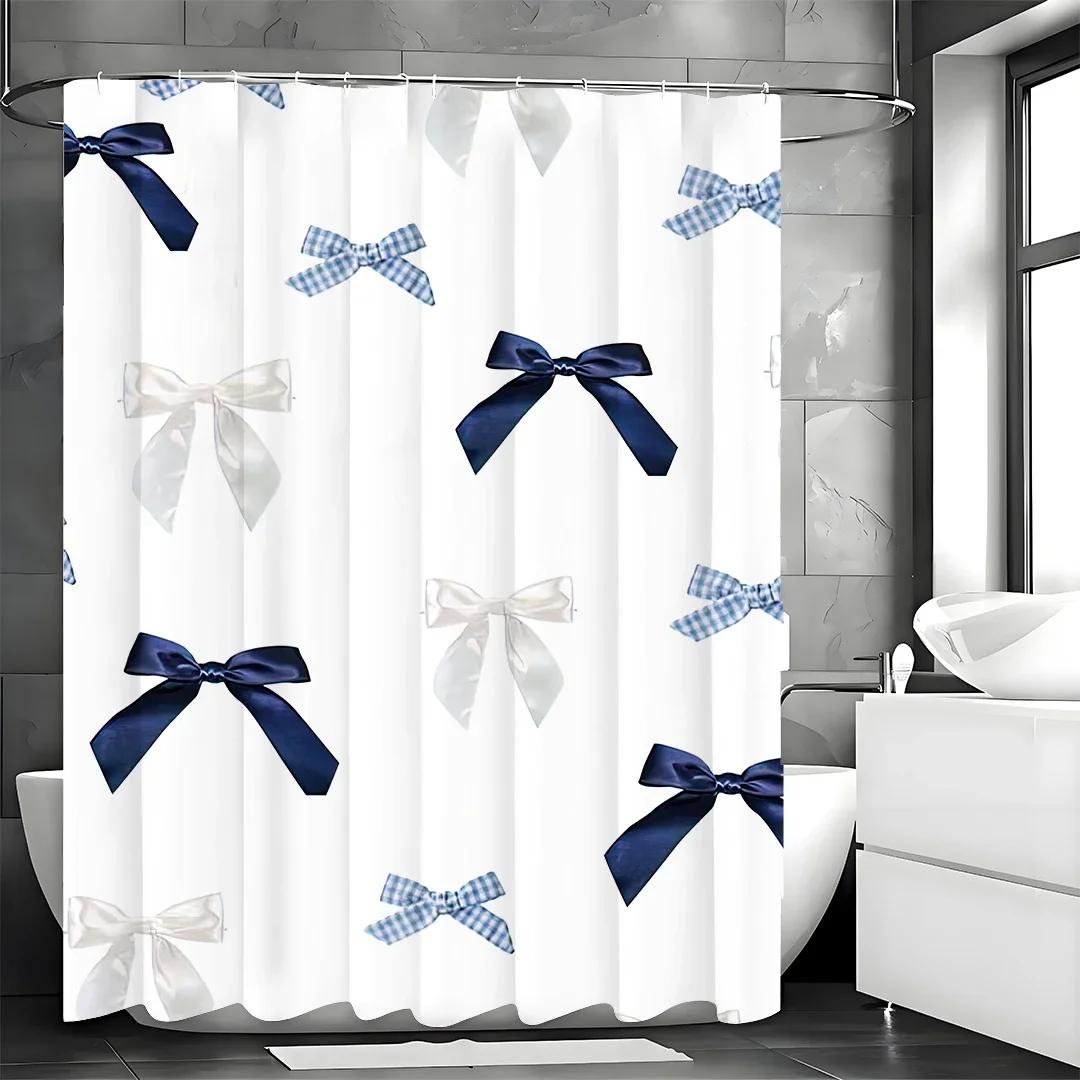 

Bowtie Blue White Blue And White Checkered Shower Curtain, Bathroom Decorative Shower Curtain, Waterproof Shower Curtain With Ho W60H190(CM)-1 Pcs
