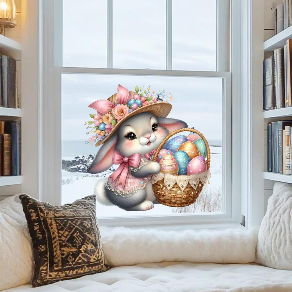 Resurrection Rabbit Sticker Easter Egg Window Decorative Paper for Study Room Beautification Static Glass Sticker