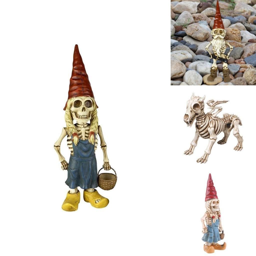 Durable Resin Skeleton Statue Gnome For Spooky And Charming Halloween Decorations