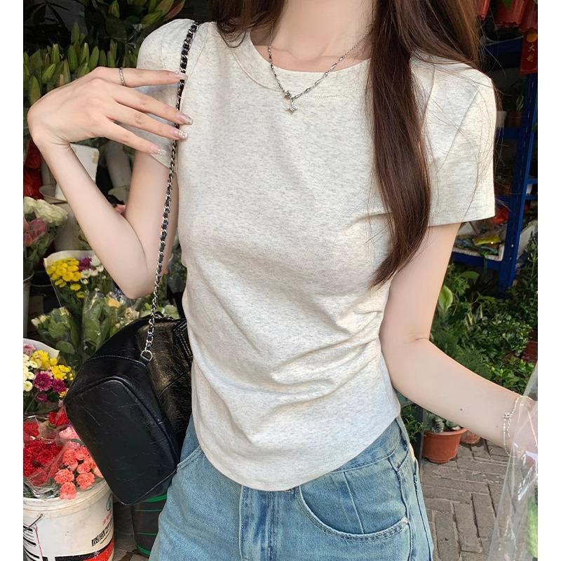 Francuski letni prosty casualowy wszechstronny top dopaminowy plisowany biały słodka dziewczyna leniwe uczucie damski T-shirt z krótkim rękawem