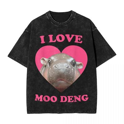 Moo Deng Słynny Hipopotam Pigmejski Koszulka Prana Bawełniana Koszulka dla Mężczyzn Kobiet Top Streetwear Koszulka z Nadrukiem