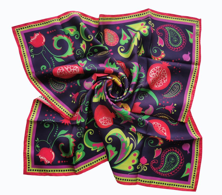Custom Silk Scarf Digital Print Customized Silk Scarf Woman Silk Scarves фиолетовый