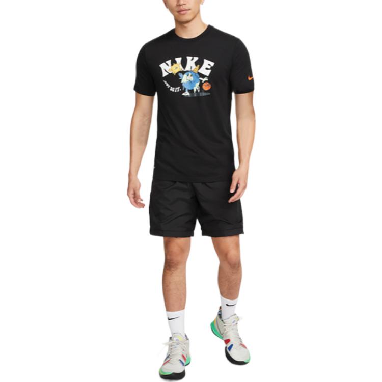 Nike Dri-Fit Graphic Short Sleeve T-Shirt With Cartoon Print Earth Basketball Graffiti Men Tops Black DX6139-010