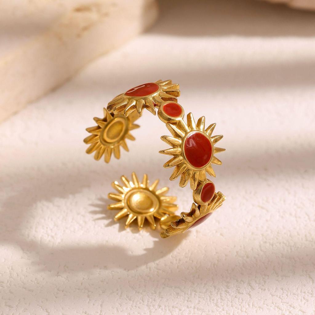 European Gold Sun Geometric Ring for Women - Stainless Steel, Irregular Design