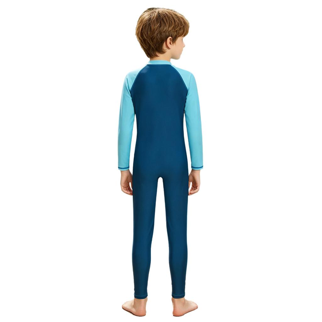 Dzieci Chłopcy Pełny Kombinezon Rash Guard Długi Rękaw Color Block Patchwork Zamek Błyskawiczny z Przodu UPF 50+ Strój Kąpielowy do Surfingu Basenu