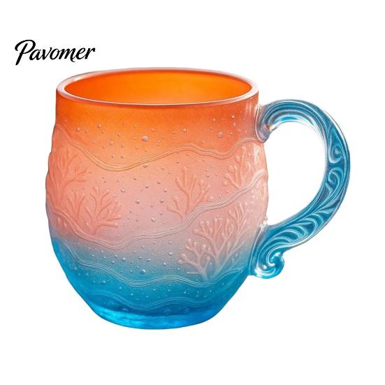 Non-slip Handle Cup Sea Glass Sunset Mug Thickened with Wave Texture Gradient Color Drinking Water Non-Slip Glassware for Coffee Juice Iced