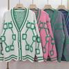 Winter  New Loose Knitted Women Cardigan Casual V-neck Drop-shoulder Sleeve Sweater Spring Print Female Chic Crochet Outerwear