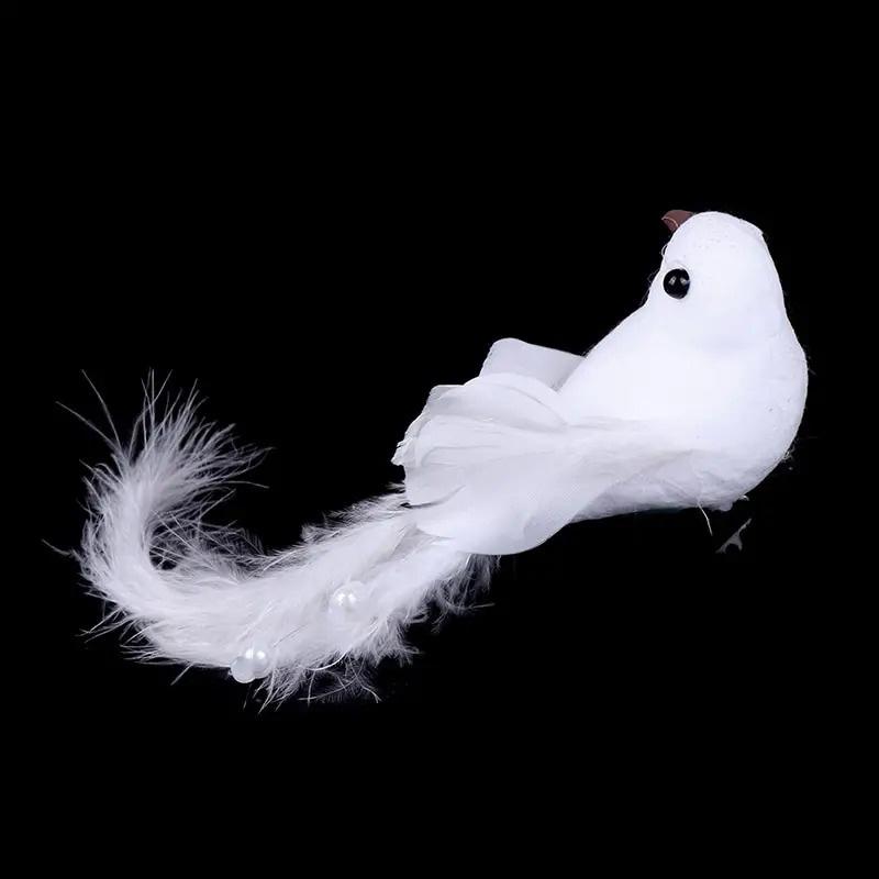 6/12Pcs Realistic White Artificial Feather Birds Fake Doves Foam Bird Figurines with Pearl Sccents
