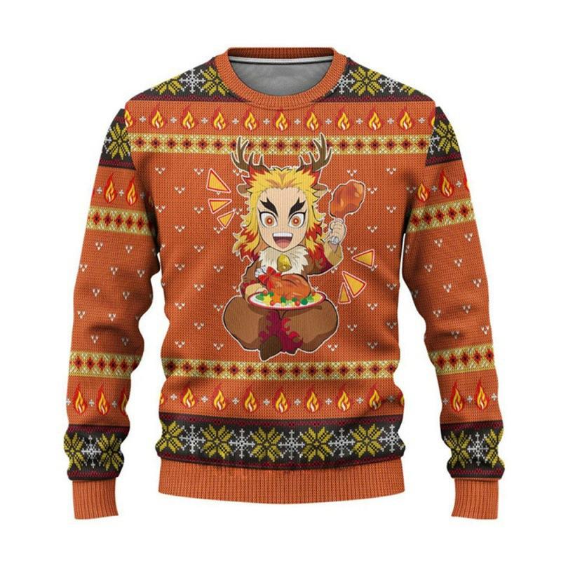 Demon Slayer 3D Print Casual Base Layer Shirt Christmas Loose Crew Neck Sweatshirt 0054