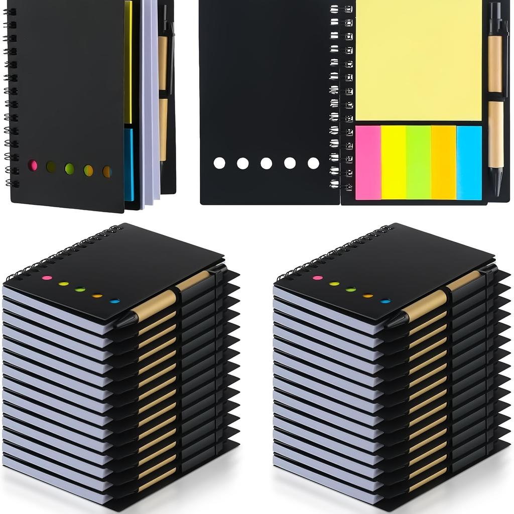 5pcs Spiral Shaped Embedded Notepad with Pen Holder Mini Notebook Colorful Index Tabs Office Meeting Minutes Book School Planner