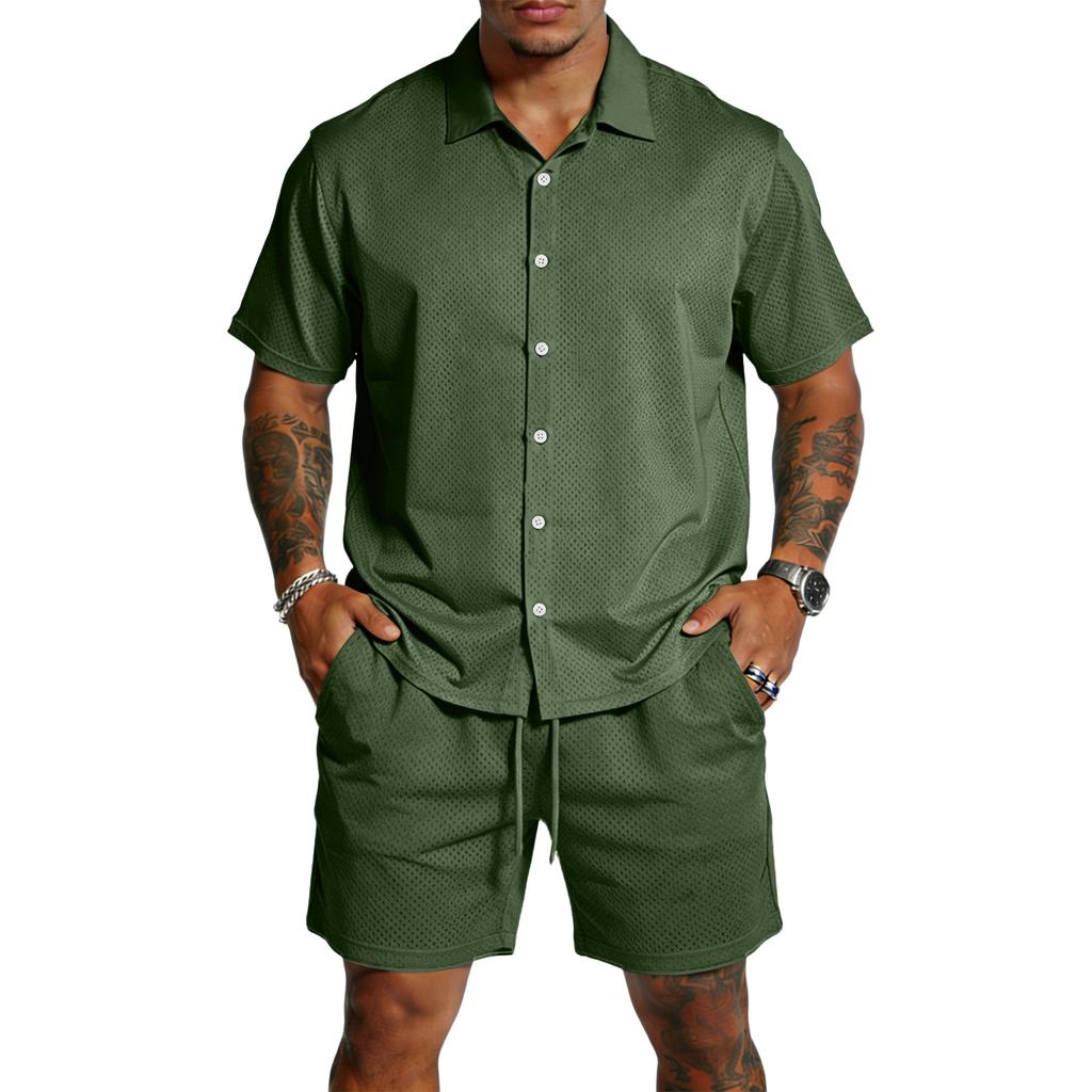 Men's Casual Lightweight Breathable Short-Sleeve Shirt And Shorts Set