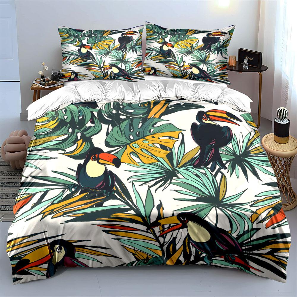 Set Biancheria da Letto con Stampa Piante Tropicali Toco per Bambini Regalo di Lusso Set Copripiumino Stampa Digitale 3 Pezzi Morbido Confortevole Traspirante
