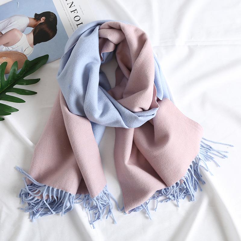 Dual-Color Korean Imitation Cashmere Scarf with Tassels - Cozy Autumn/Winter Shawl Available In 20 Colors