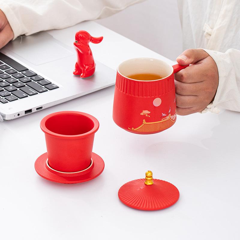 Forbidden City merchandise tea cup red culture cup creative Mid-Autumn Festival anniversary party member souvenirs retro tea set