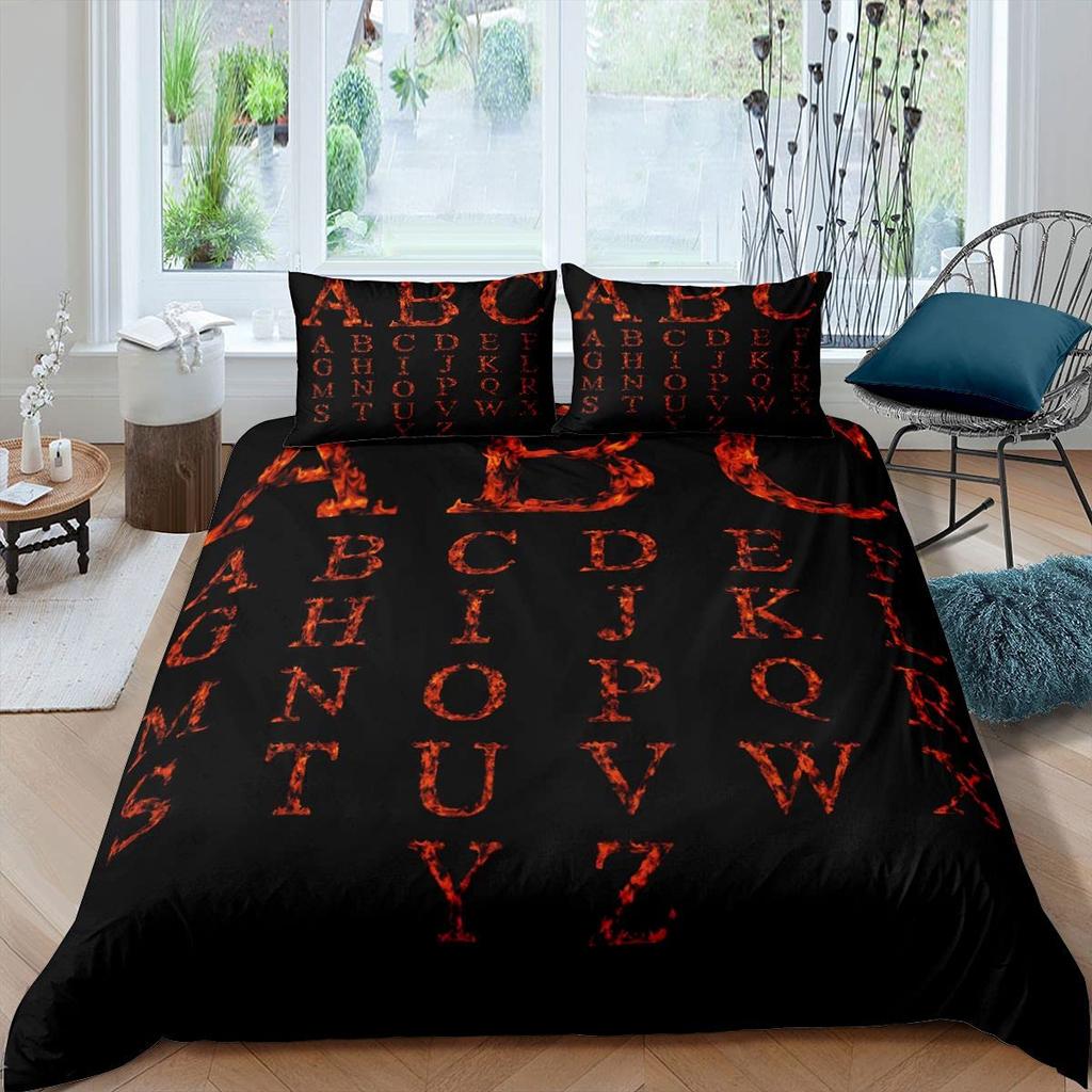 Kids Alphabet Duvet Cover Set Polyester Digital Pattern Bedding Twin Size Hand Painted Educational Quilt Cover