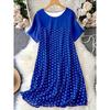 Spring Summer Polka Dot Round Neck Short Sleeved Sleeping Skirt Comfortable Dress for Women