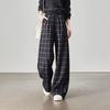 SOFSIL Women's Vintage Plaid High-Waisted Wide-Leg Trousers