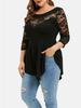Plus Size Women's Rose Lace Casual Commute Top