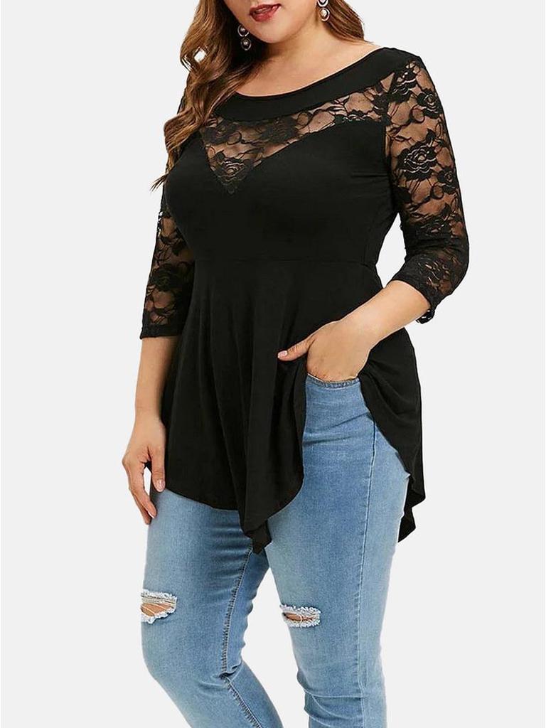 Plus Size Women's Rose Lace Casual Commute Top