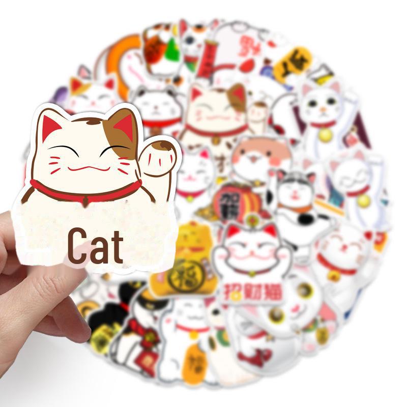 50 Cartoon Lucky Cat Laptop and Suitcase Decorative Stickers