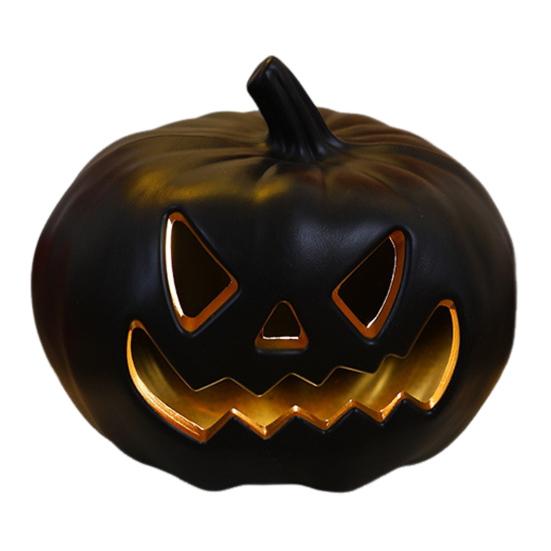 Halloween Pumpkin Light Spooky Carved Plastic Pumpkin Lantern Light-up Pumpkin Figurine for Outdoor Indoor Porch Room Decoration