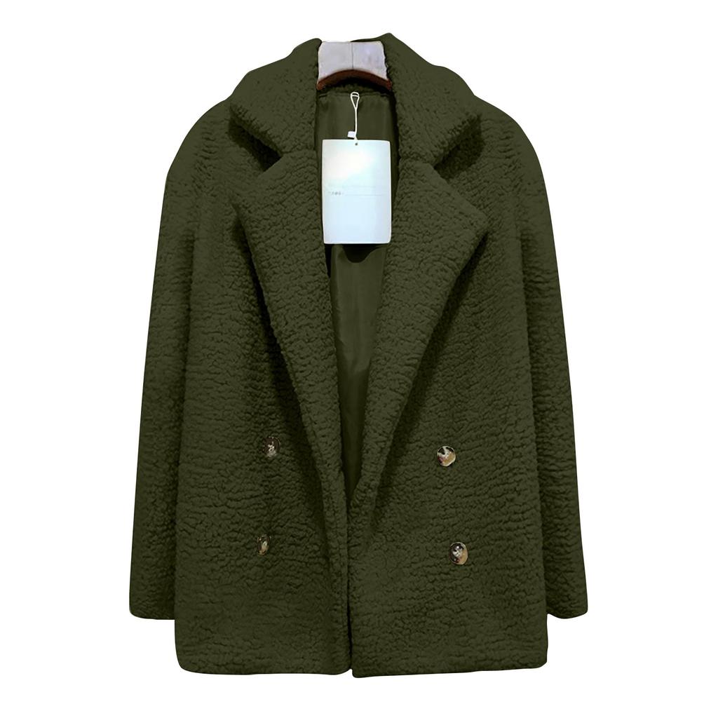 Women's Winter Casual Padded Thickened Suit Collar Button Lambswool Jacket Cardigan