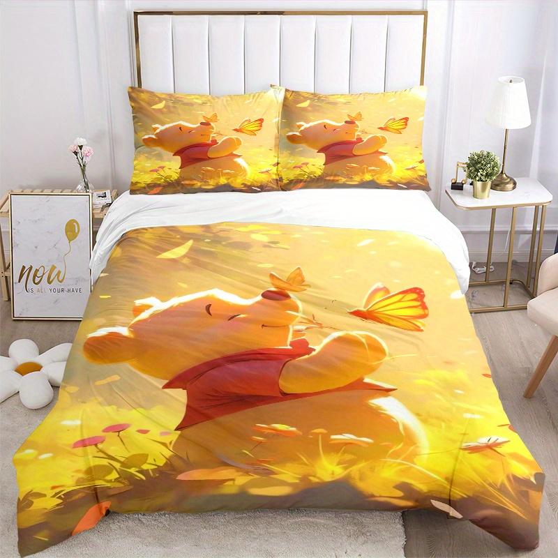 3pcs Winnie the Pooh Butterflies Printed Quilt Set Soft and Comfortable Quilt Cover for Bedroom, Guest Room Bedding Set Q091