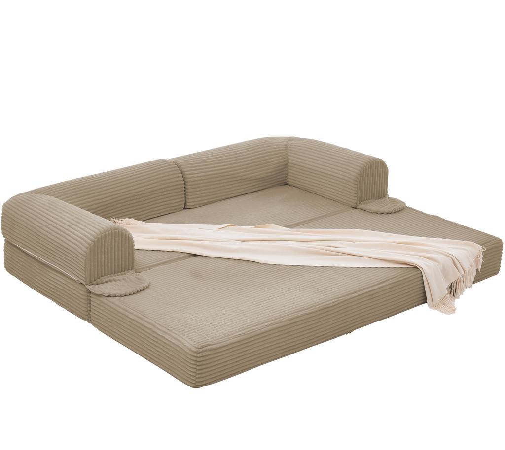Sofá-Cama de 2 Lugares Feito de Tecido Macio de Veludo Cotelê, Sofá-Cama de Chão Conversível, Sofá Futon Economizador de Espaço para Sala de Estar, Apartamento e Quarto de Hóspedes