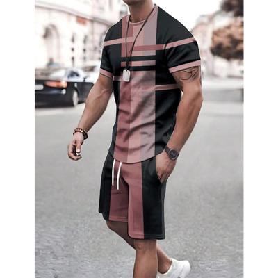 Vīriešu vasaras divdaļīgs komplekts Patchwork Color Street T-krekls Ikdienas āra sporta veidi Īsās piedurknes virves šorti Vīriešu apģērbi