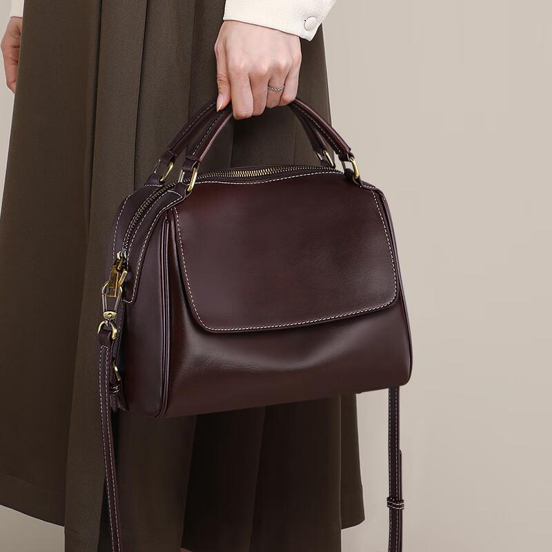 YUYULA Leather Handbag, Women's Crossbody Bag, Shoulder Bag, Coffee Color