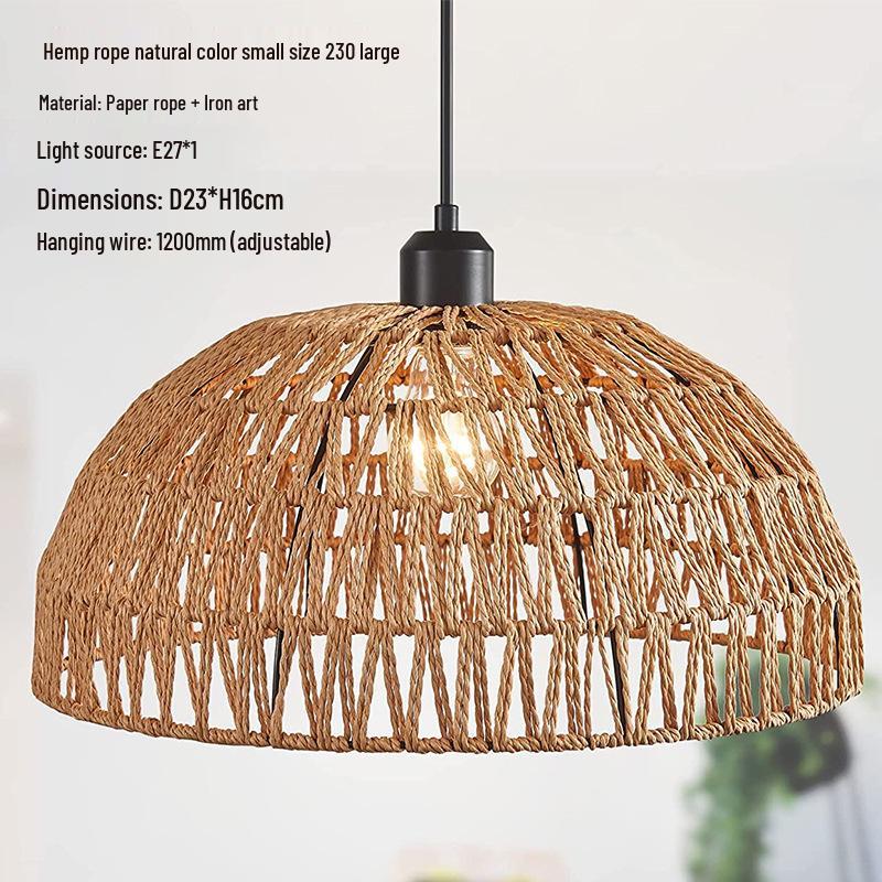 Rustic Rattan Hemp Rope Pendant Light for Bedroom, Balcony, Retro B&B, or Bar Counter.