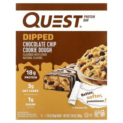 Barra de Proteína, Masa de Galleta con Chips de Chocolate Profundo, 4 Barras, 50G (1.76Oz) Cada
