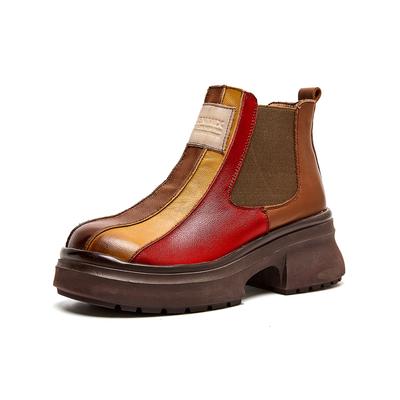 GKTINOO Autumn Winter Retro Women Genuine Leather Short Boots Square Heels Shoes Thick Sole Casual Ladies Platform Women's Boots