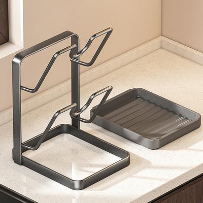 Yousheng Pot Lid Holder with Drain Pan U-Shaped Groove Design Carbon Steel Utensils Kitchen Organizer Drip Tray Pot Lid Rack