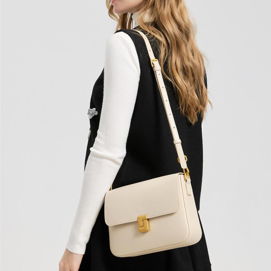 Women's Genuine Leather Small Square Bag 2026 New Fashion Minimalist Solid Color Crossbody Shoulder Purse