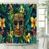 Tropical Tiki Mask With Vibrant Flowers Waterproof Shower Curtain For Modern Bathroom Decor, Durable, Perfect For Home Use