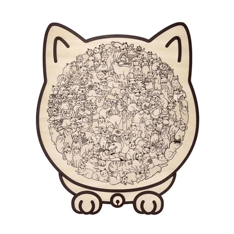 135pcs Cat-shaped Wooden Jigsaw Puzzle Unique Irregular Puzzle Pieces Game Birthday Xmas Gifts for Cat Lovers Home Decorations